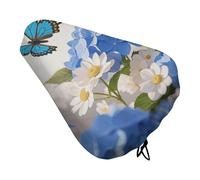 Waterproof Bike Seat Cover with Drawstring -Hydrangeas Daisies Butterflies Universal Exercise Bike Seat Cushion for Men & Women, Comfortable Non-Slip Bicycle Saddle Cover for Road/Mountain Bikes