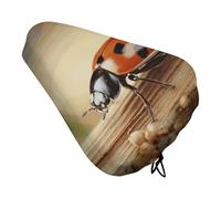 Waterproof Bike Seat Cover with Drawstring -Orange Ladybug on Beige Background Universal Exercise Bike Seat Cushion for Men & Women, Comfortable Non-Slip Bicycle Saddle Cover for Road/Mountain Bikes