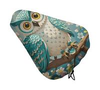 Waterproof Bike Seat Cover with Drawstring -Owl Spring Flowers Turquoise Universal Exercise Bike Seat Cushion for Men & Women, Comfortable Non-Slip Bicycle Saddle Cover for Road/Mountain Bikes