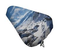 Waterproof Bike Seat Cover with Drawstring -Spectacular Snowy Mountains Universal Exercise Bike Seat Cushion for Men & Women, Comfortable Non-Slip Bicycle Saddle Cover for Road/Mountain Bikes