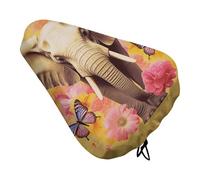 Waterproof Bike Seat Cover with Drawstring -Two Butterflies And Elephant Universal Exercise Bike Seat Cushion for Men & Women, Comfortable Non-Slip Bicycle Saddle Cover for Road/Mountain Bikes