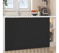 Waterproof Black Linen Curtain for Open Shelves - Self-Adhesive Sliding Wardrobe Curtain for Kitchen Dustproof 60cm W x 200cm H Easy Installation