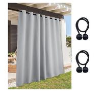 Waterproof Blackout Outdoor CurtainsTwo Pieces, Includes Two Curtain Tiebacks,Thermal Insulated Privacy Protection Drape For Patio, Porch, Gazebo, Pergola, Cabana (Grommet Top)(Light gray,52"W*63"L)