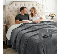 Waterproof Blanket for Bed Reversible Sherpa Flannel Throw for Adults Couples Splash Blanket for Bed, Sofa Protect, Travel, Camping, Move Time 152x203cm (Grey/White)