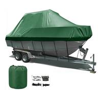 Waterproof Boat Cover 210D Oxford Cloth Trailerable V-Hull & Tri-Hull Protection UV Resistant Tarpaulin for 21-24FT Yacht & Runabout Portable Outdoor Shield