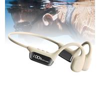 Waterproof Bone Conduction Headphones - IP68 Underwater, Built-in 32GB MP3 Player, 6H Battery + LED Display, Magnetic Charging for Swimming, Running, Cycling & Driving,White
