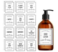 Waterproof Bottle Label Sticker Soap Dispenser Sticker for Bathroom Lotion Shampoo Bottle 9.5 x 8 cm Pack of 24 White