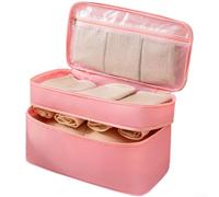 Waterproof Bra Travel Case Double Layer Underwear Organizer Bag Lingerie Storage Pouch with Mesh for Shoes and Socks(Pink)