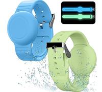 Waterproof Bracelet Compatible with Airtag Case for Kids(2 Pack), Soft Silicone Hidden Wristband, Lightweight GPS Tracker Compatible with Apple Air Tag Watch Band for Child (Grow in Dark Blue & Green)