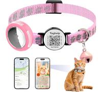 Waterproof Breakaway Cat Collar with Paw Prints - Secure Apple AirTag Holder, Smart QR Code Tag for Instant Location Alerts (No App), Adjustable GPS Tracker Collar for Cats (Pink)