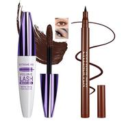 Waterproof Brown Mascara & Liquid Eyeliner Set for Women - 5D Silk Fiber Tubing Mascara for Volume & Length - Smudge Proof,Non-Clumping Formula Brown Liquid Eyeliner Pen for Defined Eyes