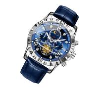 Waterproof Business Watch Mentre Analog Luminous Ye 1.77 Inch Wrist Clock with Timer I Calendar Elegant Leather Chronograph Classic Luxury Design for Men Accessory ate, Blue, Se référer au descriptif
