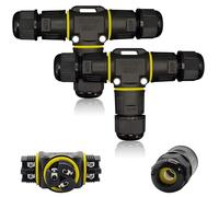 Waterproof Cable Connector, 2 Packs IP68 Waterproof Junction Box Outdoor, T-Shape 3 Way Wire Connector, Extension Electrical Cable Protector Junction Box for Cable Diameter 9~12 mm