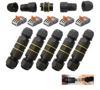 Waterproof Cable Connectors, CESFONJER IP68 Junction Box Outdoor 3 - Way Line, M25 Inline Cable Connector, Wire Range 6-11mm Power Cord External Sleeve Coupler Protection Box (5 PCS)