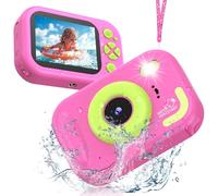 Waterproof Camera for Children, 48MP 1080P Children's Camera Digital Camera Underwater Camera Children with 2.4 Inch Screen 32GB Card Emergency LED Flash, Gift for 3-12 Years Girls Boys, Pink