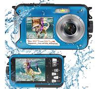 Waterproof Camera Full HD 2.7K 48MP Underwater Camera for Snorkeling Dual Screen Waterproof Digital Camera with Self-timer and 16X Digital Zoom Blue