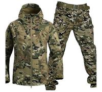 Waterproof Camo Uniform Set - Men's Tactical Jacket and Combat Trousers, Lightweight Outdoor Camouflage Soft Shell Jacket and Pants