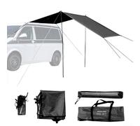 Waterproof Campervan Sun Canopy Awning for Campervans and SUV Quick 6 Minute Setup, 210D Oxford Anti-UV Waterproof Design With Pole, Portable Heavy Duty Outdoor Camp Rain Fly Tarpaulin, Black