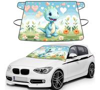 Waterproof Car Windshield Snow Cover, Winter Frost&Ice Protector, Love Dinosaur Print Sunshade for Most Cars SUVs