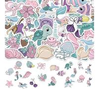 Waterproof Cartoon Sea Themed Vinyl Stickers for Outdoor and Indoor Use - 200PCS Mermaid Dolphin Turtle Jellyfish Seashell Octopus Starfish Tropical Flower Decals for Kids Boys Girls DIY Decoration