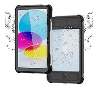 Waterproof Case for iPad 10th Generation 10.9 2022, Outdoor Heavy Duty Clear Shockproof Full Body Protective Case with Rotatable Holder and Screen Protector Built in Pencil Holder Lanyard (Black)