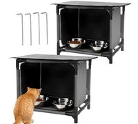 Waterproof Cat House for Outdoor Cat Feeding Station Weatherproof Outdoor Kitty Dining Room Cat Shelter for Stray, Feral Cats and Community Cats, 2 PCS（No Bowl）