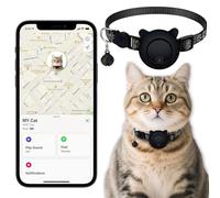 Waterproof Cat Tracker Collar with Airtag Finder | Apple Find My Compatible (iOS Only) | Breakaway Design with Reflective Pattern & Bell | Fits Neck Sizes 8-12" | Black
