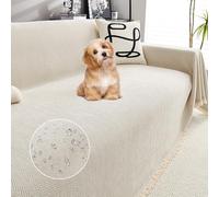 Waterproof Chenille Sofa Cover with Fringe for LShaped Sofa Pet Protector for 3Cushion Couch Cream Color 180x380cm (71x150in) Stylish and Durable