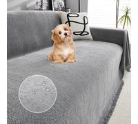 Waterproof Chenille Sofa Cover with Fringe LShaped Couch Protector for Pets 3Cushion Fit Grey 180x380cm/71x150in Stylish Furniture Shield