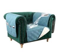 Waterproof Chesterfield Sofa Cover, Quilted Armchair Protector with Extra Long Armrest, Pet & Kid-Friendly Fur Guard - Smoke Blue Slipcover for Ultimate Protect