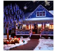 Waterproof Christmas Lights Decorations Solar Powered 10 Tubes LED Icicle String Light, Snow Cascading Rain Drop Light For Xmas Tree Christmas Decorations(Blue,Solar 30cm)