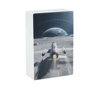 Waterproof Cigarette Case for Men Women Plastic Aircraft on The Lunar Surface Cigarette Holder Box for 20pcs 85mm Size Portable Cigarette Pack Protector with Flip-Top Lid Ideal Gift for Smokers