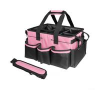 Waterproof Cleaning Caddy Bag with 5 Interior Compartments and 5 External Pockets for Housekeeping Automotive Gardening Tools (Pink)