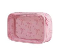 Waterproof Clear Makeup Storage Bag with Pretty Bows Decoration Cosmetic Organiser for Beauty Lovers Elegant Bend Design Makeup Case
