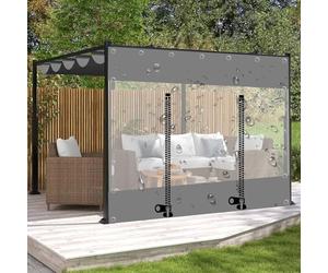 Waterproof Clear Tarp Curtains,Grey Transparent Tarpaulin Side Panels With Zipper Door,0.3mm Pvc Weatherproof Tarpaulin Cover Sheet,for Outdoor Garden Pergola Terrace Gazebo,W×H-1.5×2.1m(4.9*6.9ft)