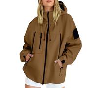 waterproof coat womens Lightweight Hooded Raincoat Women Windbreaker Waterproof Active Outdoor Trench Coats Zipper Quick Dry Rain Jacket for Hiking Walking Cycling (Coffee, L)