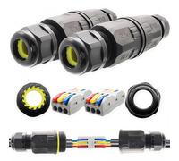 Waterproof Connector CTRICALVER 3-pin Push Pod Terminal Block, L20 Straight Through, IP68, Suitable for Cable Diameter Ø6-9 mm, Waterproof junction box (2 pieces)