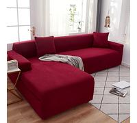 Waterproof Corner Sofa Cover - Universal Stretch L-Shaped Couch Protector Fashionable Polar Fleece for Living Room 1-Seat 90-140cm Red Wine All Seasons