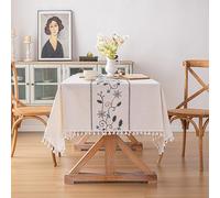 Waterproof Cotton Tablecloth 135cm with Tassels Washable Vinyl Fabric Rectangular Table Cover for Dining and Outdoor Use Perfect for Coffee Tables and Dining Tables