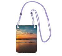 Waterproof Crossbody Phone Pouch for Women Girls, Small Wallet Crossbody Bag, Carry a mobile phone bag for Travel, Commute, Outing, Slim Fanny Pack, Beach Sunset Shoulder Bag, Purple Strap