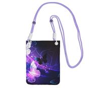 Waterproof Crossbody Phone Pouch for Women Girls, Small Wallet Crossbody Bag, Carry a mobile phone bag for Travel, Commute, Outing, Slim Fanny Pack, White Purple Butterflies Shoulder Bag, Purple Strap