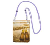 Waterproof Crossbody Phone Pouch for Women Girls, Small Wallet Crossbody Bag, Carry a mobile phone bag for Travel Commute Outing, Slim Fanny Pack, Bottles Beer Beach Sunset Shoulder Bag, Purple Strap