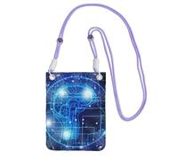 Waterproof Crossbody Phone Pouch for Women Girls, Small Wallet Crossbody Bag, Carry a mobile phone bag for Travel Outing, Slim Fanny Pack, Artificial Intelligence Brain Shoulder Bag, Purple Strap