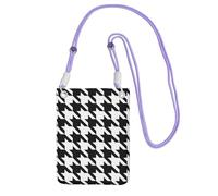 Waterproof Crossbody Phone Pouch for Women Girls, Small Wallet Crossbody Bag, Carry a mobile phone bag for Travel, Commute, Outing, Slim Fanny Pack, Houndstooth Black Shoulder Bag, Purple Strap