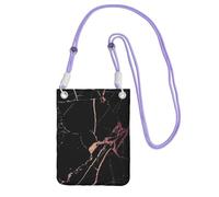 Waterproof Crossbody Phone Pouch for Women Girls, Small Wallet Crossbody Bag, Carry a mobile phone bag for Travel, Commute, Outing, Slim Fanny Pack, Black Rose Gold Marble Shoulder Bag, Purple Strap