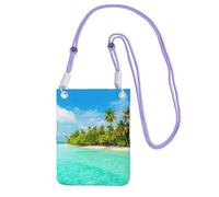 Waterproof Crossbody Phone Pouch for Women Girls, Small Wallet Crossbody Bag, Carry a mobile phone bag for Travel, Commute, Outing, Slim Fanny Pack, Sandy Beach Palm Tree Shoulder Bag, Purple Strap