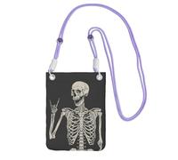 Waterproof Crossbody Phone Pouch for Women Girls, Small Wallet Crossbody Bag, Carry a mobile phone bag for Travel Outing, Slim Fanny Pack, Skull Rock Roll Skeleton Bone Shoulder Bag, Purple Strap