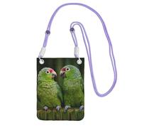Waterproof Crossbody Phone Pouch for Women Girls, Small Wallet Crossbody Bag, Carry a mobile phone bag for Travel Outing, Slim Fanny Pack, Two Parrots Green Palm Tree Shoulder Bag, Purple Strap