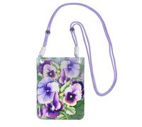 Waterproof Crossbody Phone Pouch for Women Girls, Small Wallet Crossbody Bag, Carry a mobile phone bag for Travel, Commute, Outing, Slim Fanny Pack, Pansy Perfection Shoulder Bag, Purple Strap