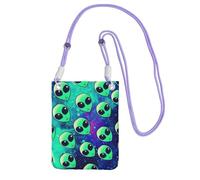 Waterproof Crossbody Phone Pouch for Women Girls, Small Wallet Crossbody Bag, Carry a mobile phone bag for Travel, Commute, Outing, Slim Fanny Pack, Green Aliens Shoulder Bag, Purple Strap